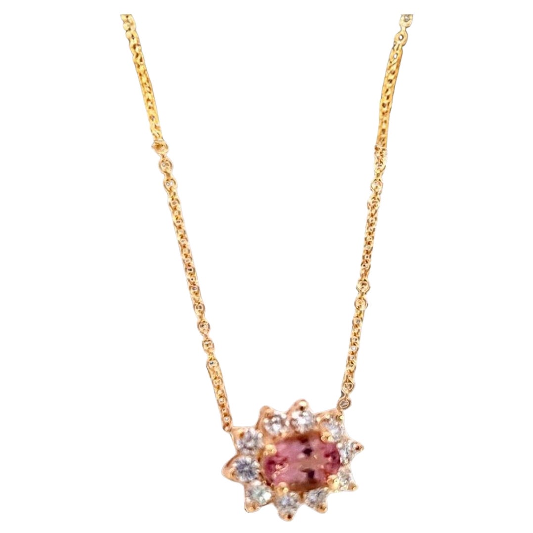 Collar Colgante Turmalina Natural Diamante 18" 14k YG 1.40 TCW Certificado en venta