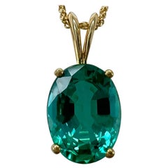 GIA-zertifizierte 2,95 Karat Vivid Blue Green Ovalschliff Smaragd 18k Gold Anhänger Halskette