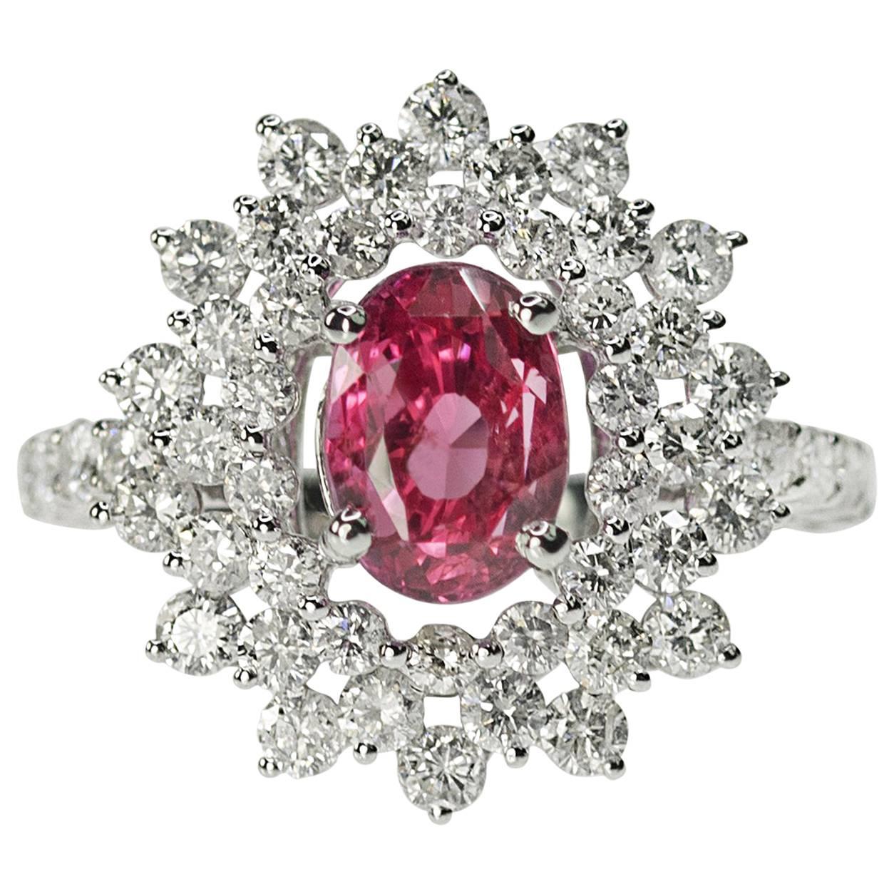 Unheated Ceylon Pink Sapphire Ring For Sale