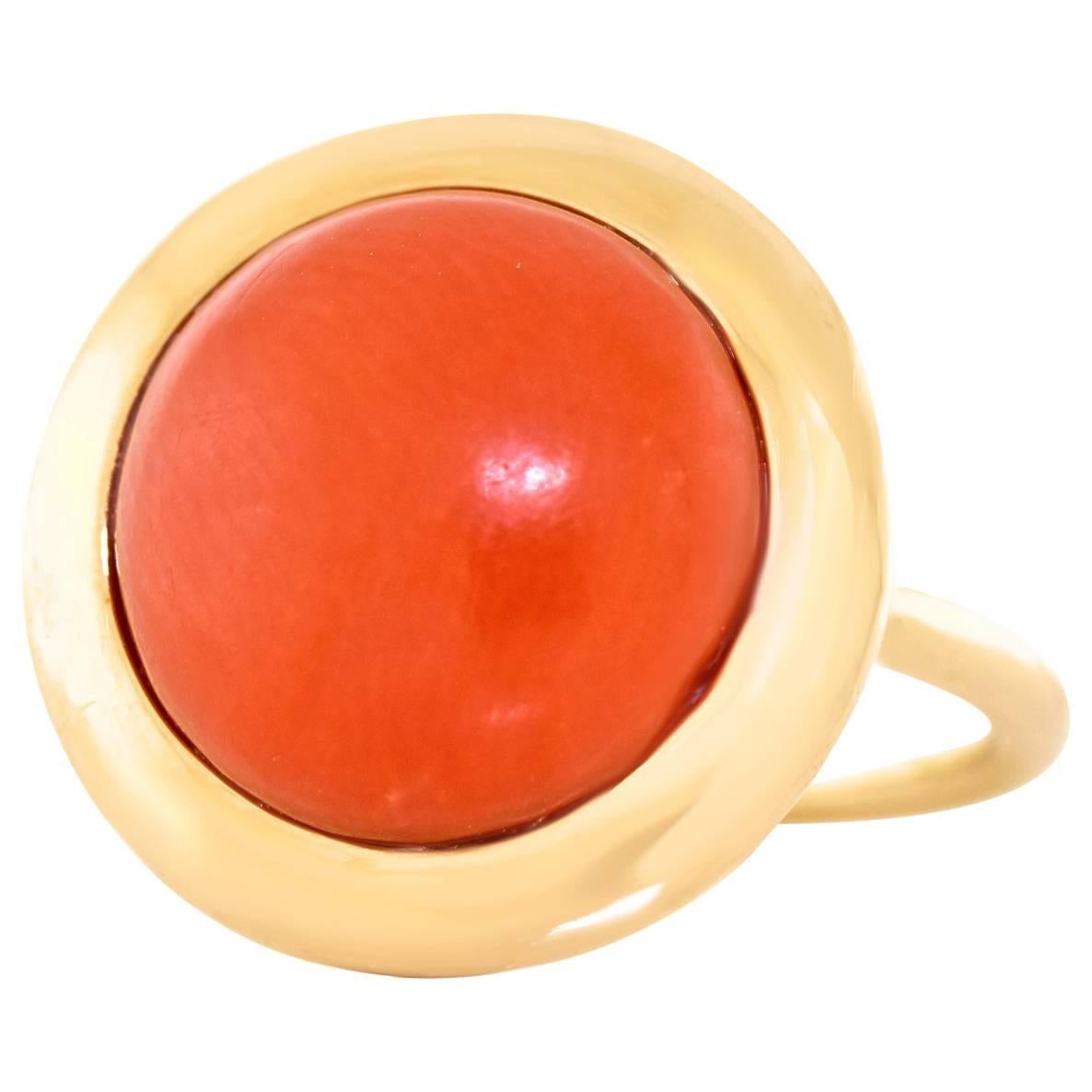 1960s Modern Coral and Gold Ring