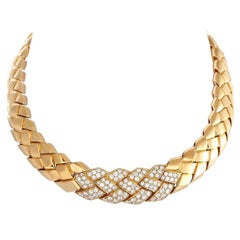 Van Cleef & Arpels 18K Yellow Gold 6.50ct Diamond Woven Choker Necklace