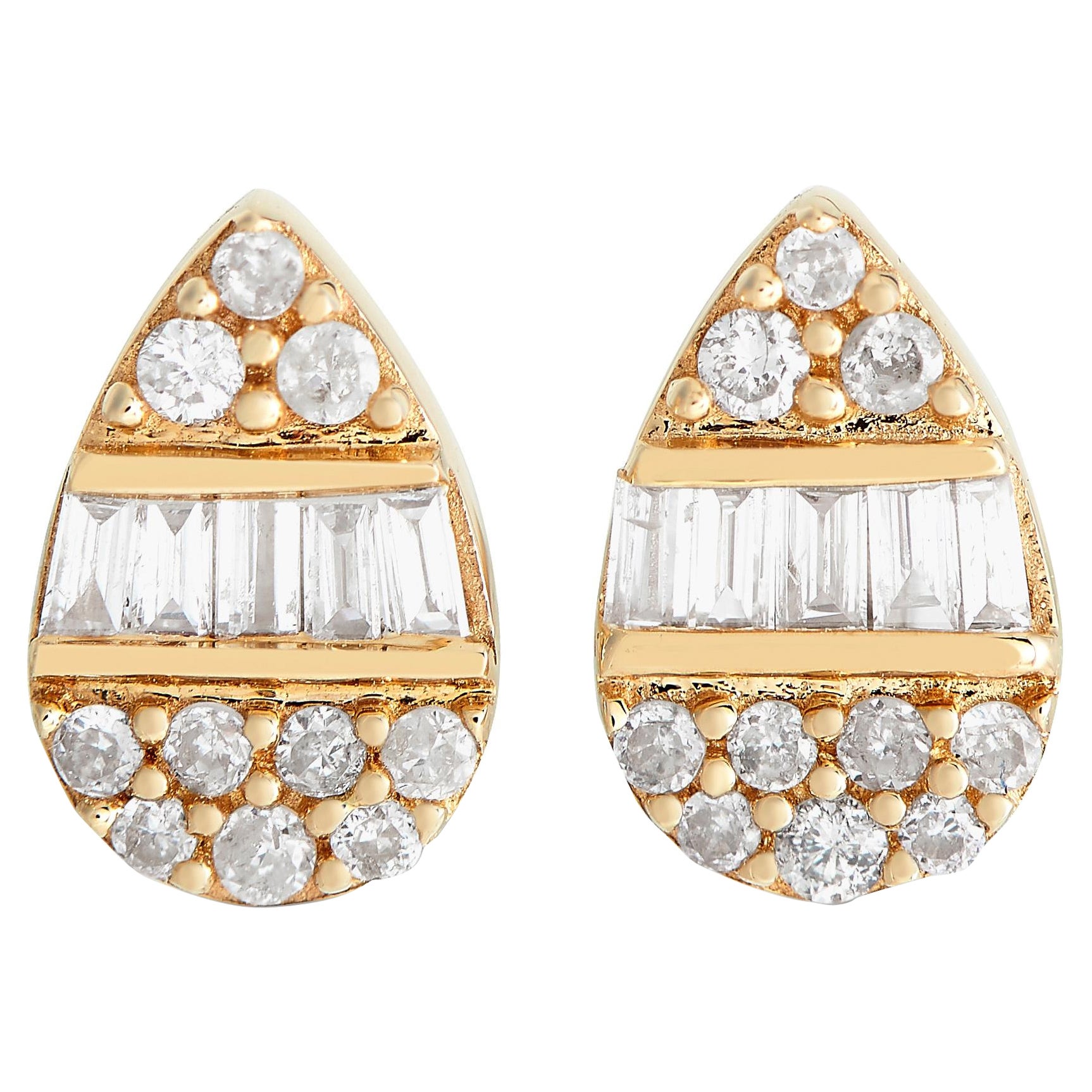 14K Yellow Gold 0.18ct Diamond Cluster Pear Earrings For Sale