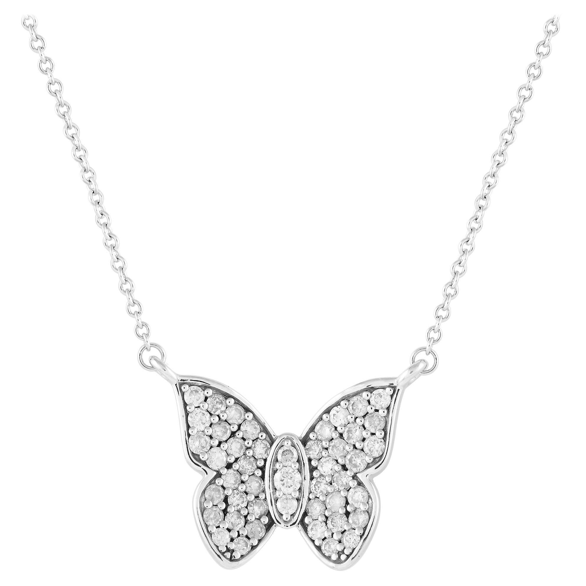 14K White Gold 0.50ct Diamond Butterfly Necklace For Sale