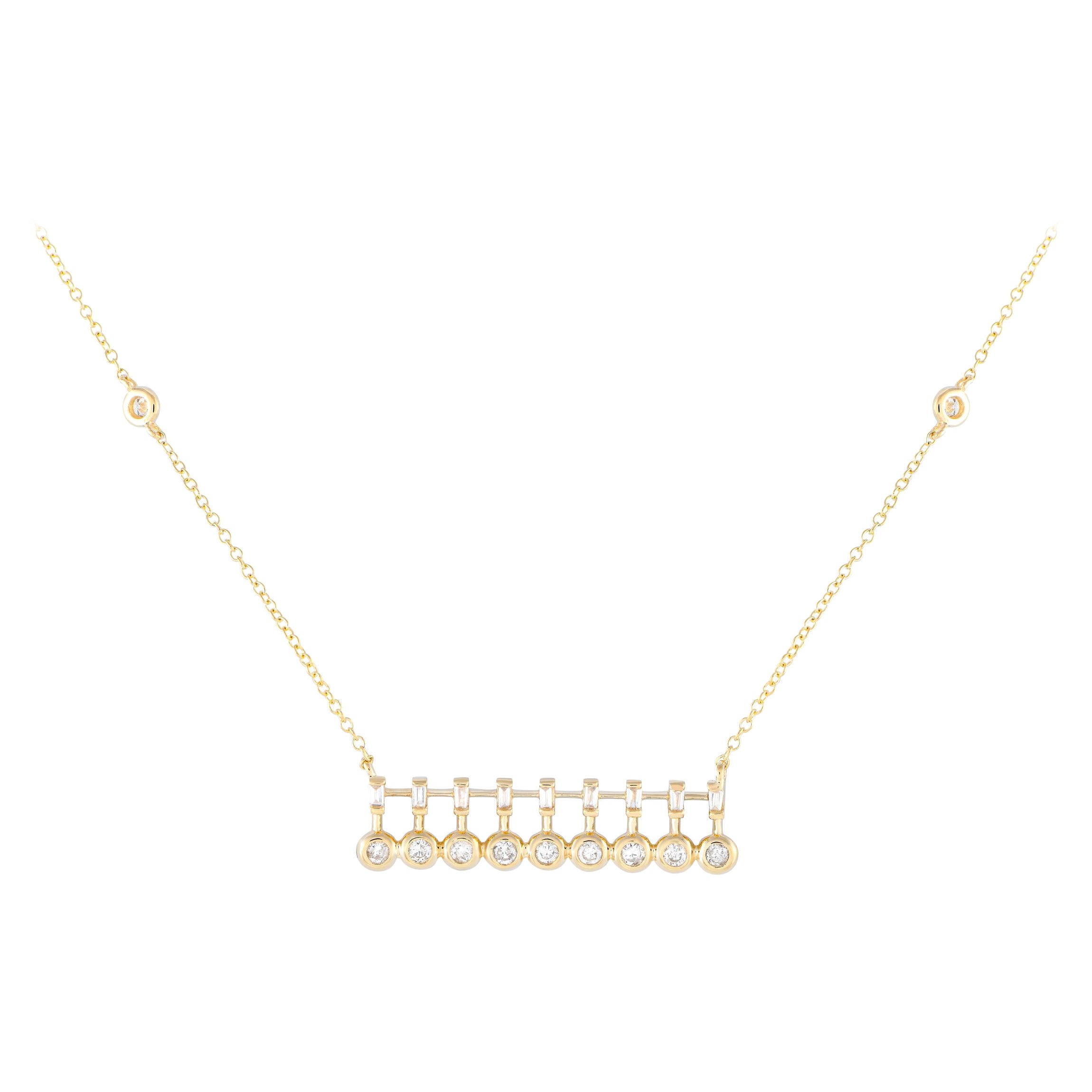 14K Yellow Gold 0.25ct Diamond Bar Necklace For Sale