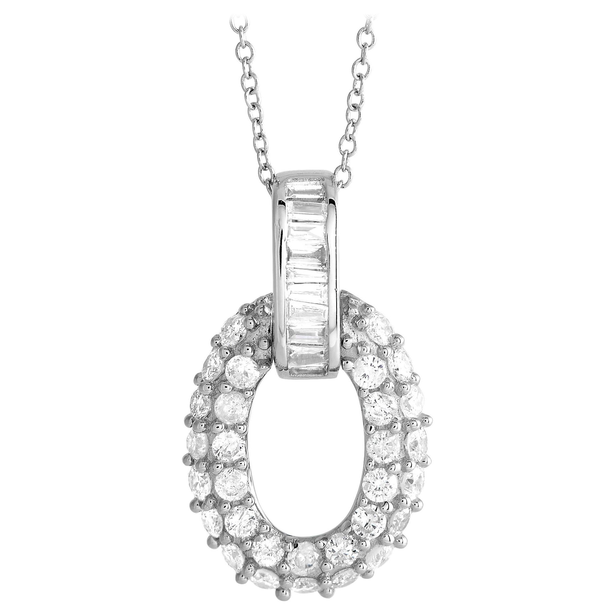 14K White Gold 0.63ct Diamond Oval Necklace For Sale