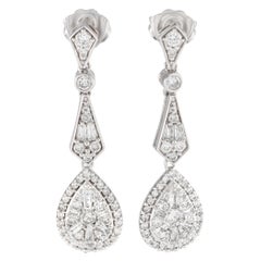 Used 14K White Gold 1.0ct Diamond Art Deco Drop Earrings