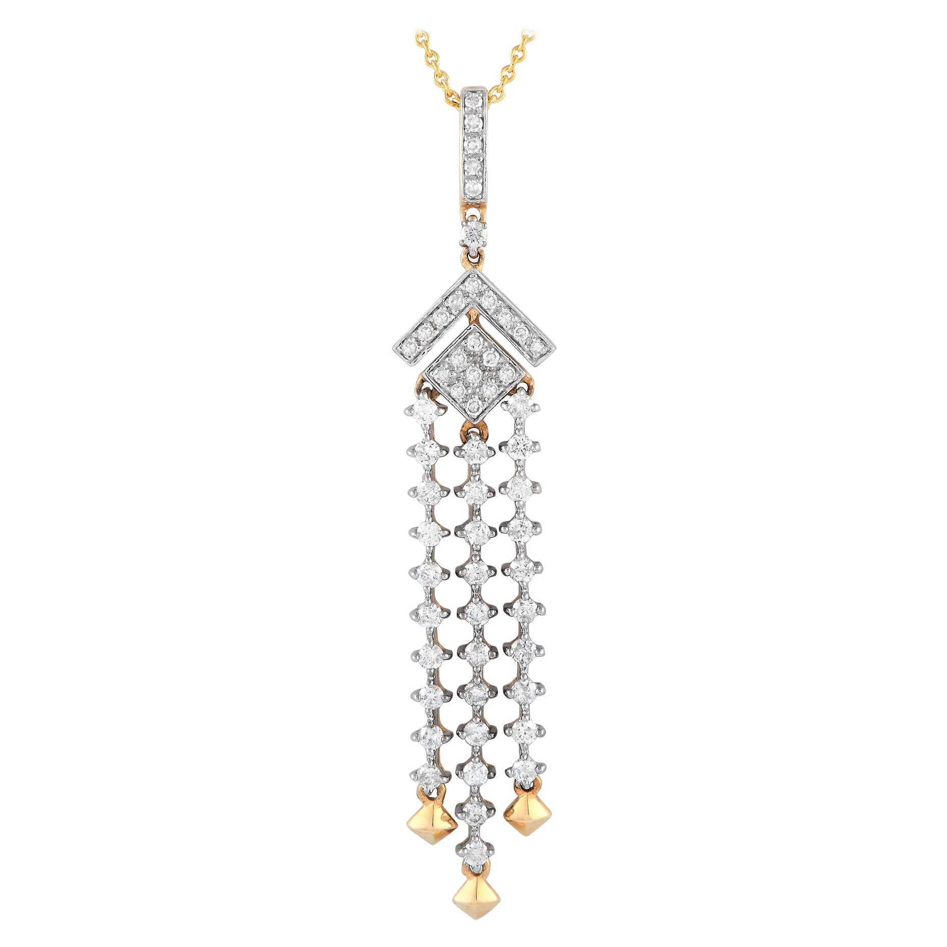 14K Yellow Gold 0.50ct Diamond Necklace For Sale