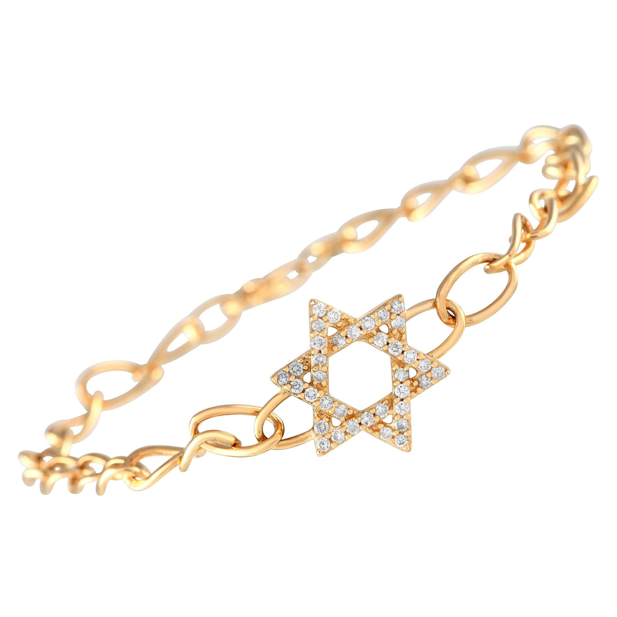 Bracelet étoile de David en or jaune 14 carats et diamants 0,30 carat  en vente