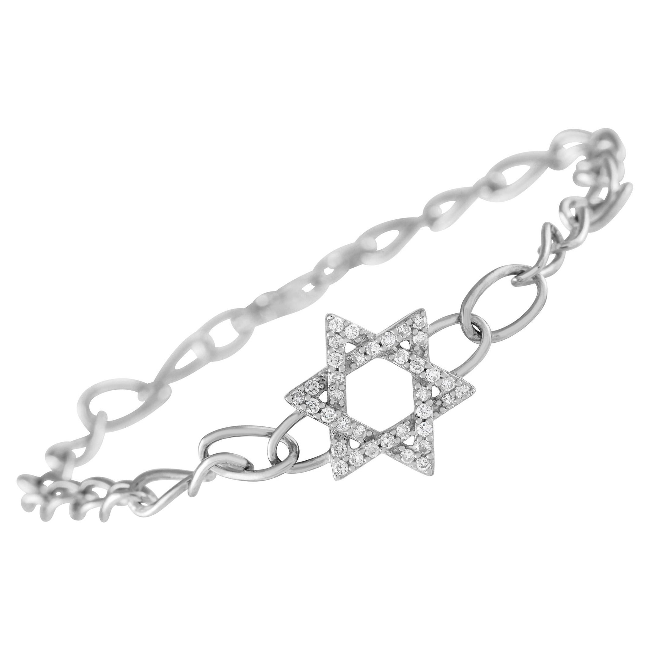 Bracelet étoile de David en or blanc 14 carats et diamants 0,30 carat en vente