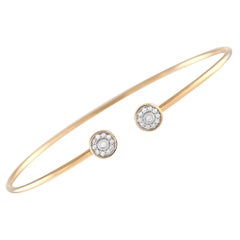 Bracelet manchette mince en or jaune 14 carats avec diamants 0,17 carat 