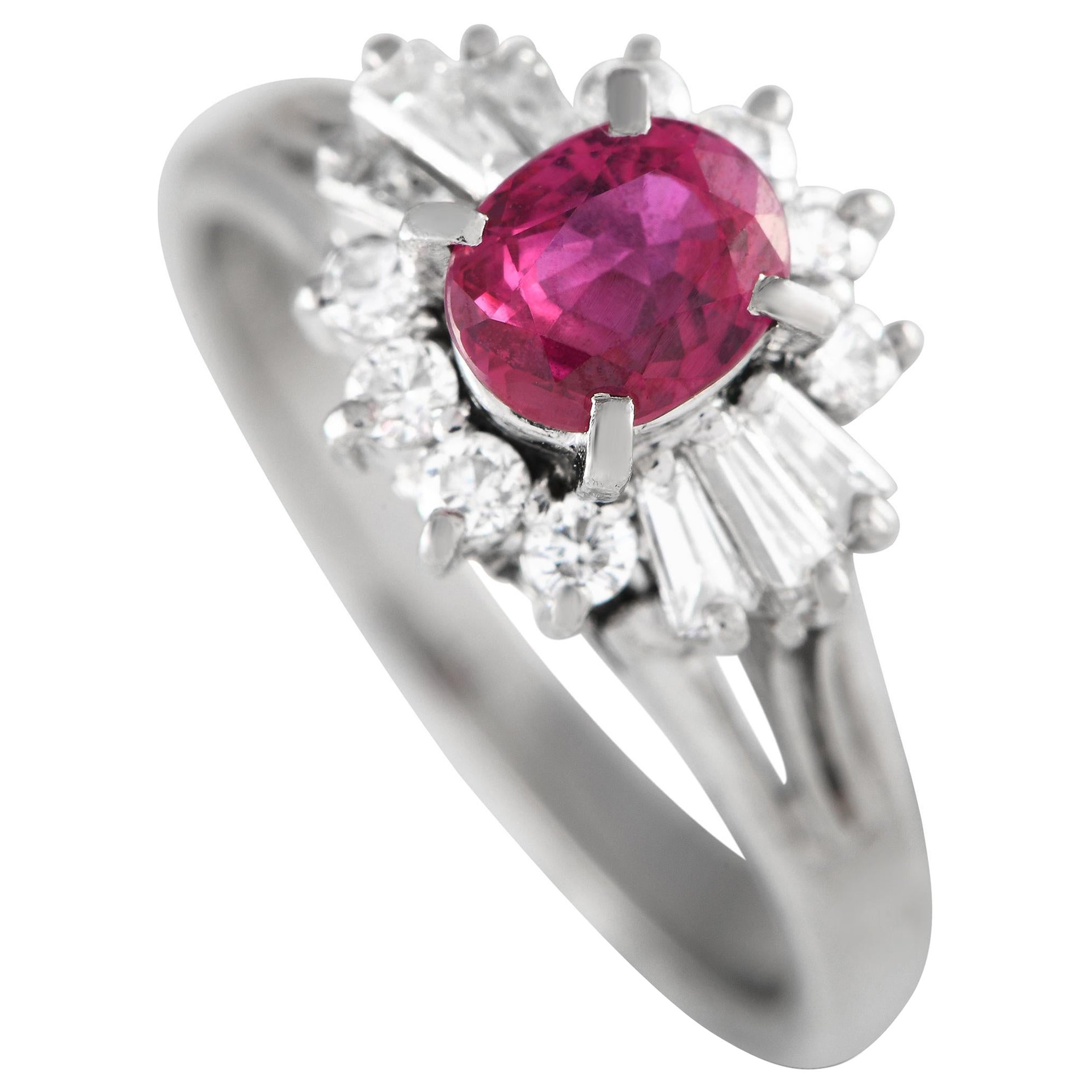 Platinum 0.48ct Diamond and Ruby Ring For Sale