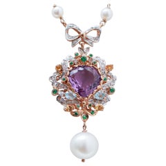 Vintage Pearls, Amethyst, Topazs, Diamonds, Gold and Silver Necklac