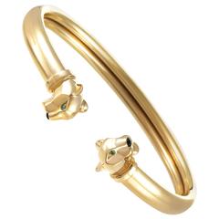 Cartier Panthere Tsavorite Onyx Yellow Gold Open Bangle Bracelet