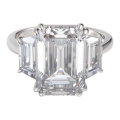 GIA Certified 4.20 Carat Emerald Cut Three Stone Diamond Ring