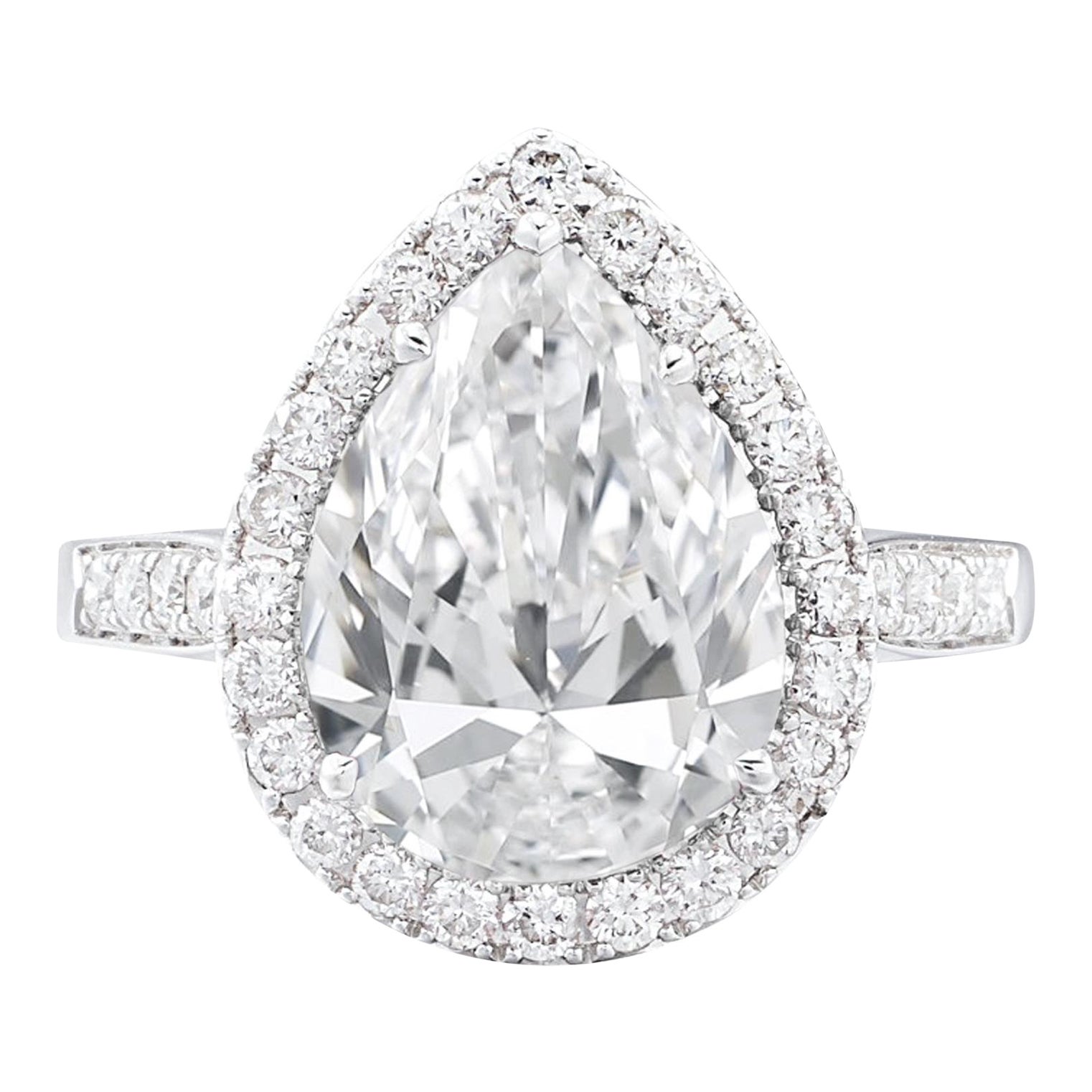 D COLOR IF GIA Certified 5.36 Carat Pear Cut Diamond Halo Pave Ring For Sale