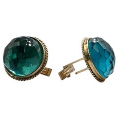 Mens cufflinks 14KT solid gold Blue topaz cufflinks rare find custom cut Europe