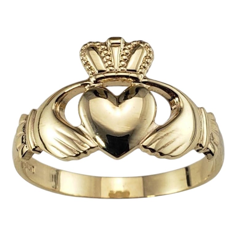 Men's 10 Karat Yellow Gold Claddagh Ring Size 12.75-13 #16860 For Sale