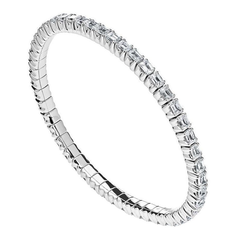  Emerald Cut Diamond Stretch White Gold Bracelet For Sale