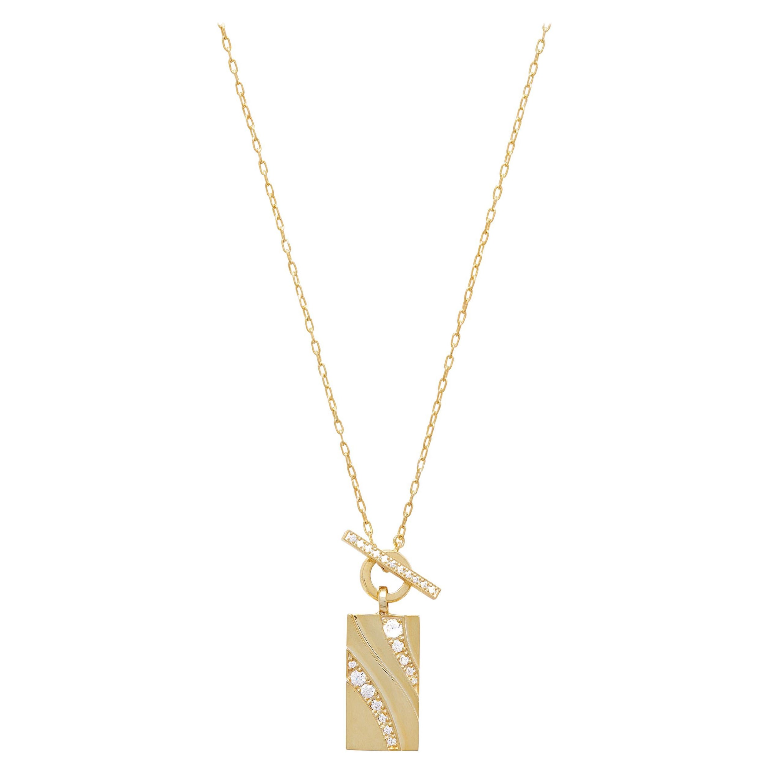 Casey Perez Sculptural 18k gold diamond toggle bar necklace with wave detail For Sale