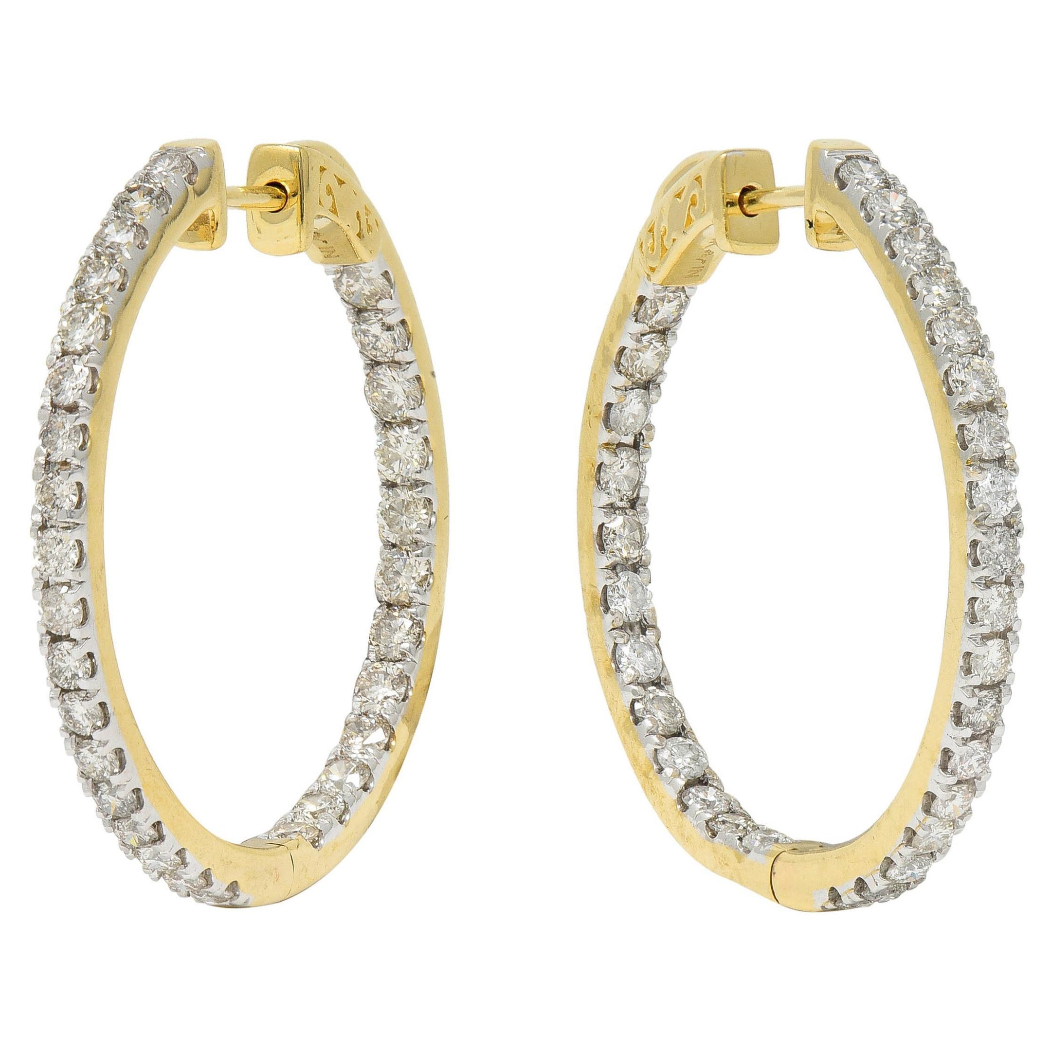 Boucles d'oreilles Contemporary 1.80 CTW Diamond 14 Karat Gold Inside Outside 34 MM Hoop Earrings