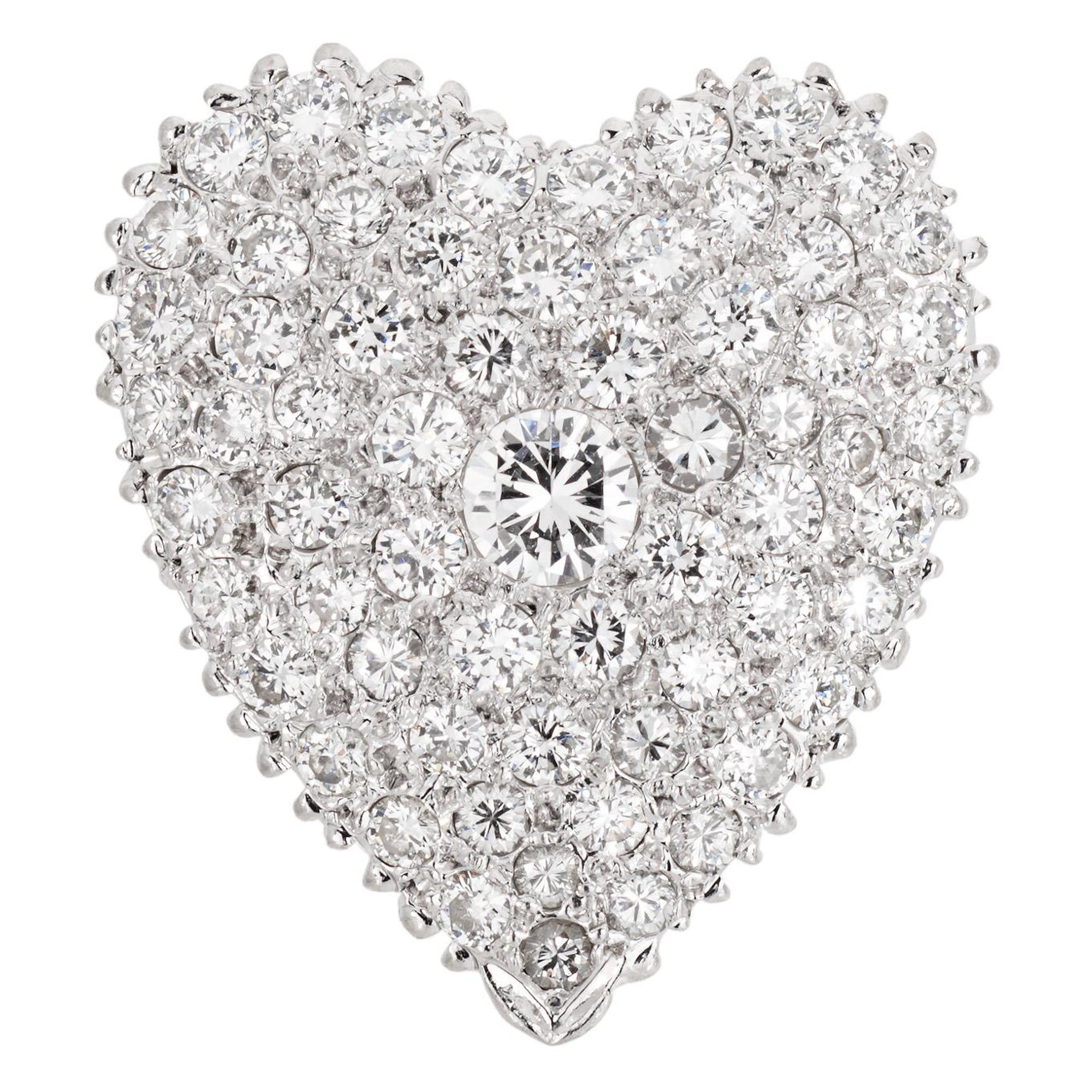 2ct Diamond Heart Pendant Vintage Platinum Pave Set Estate Mid Century Jewelry For Sale