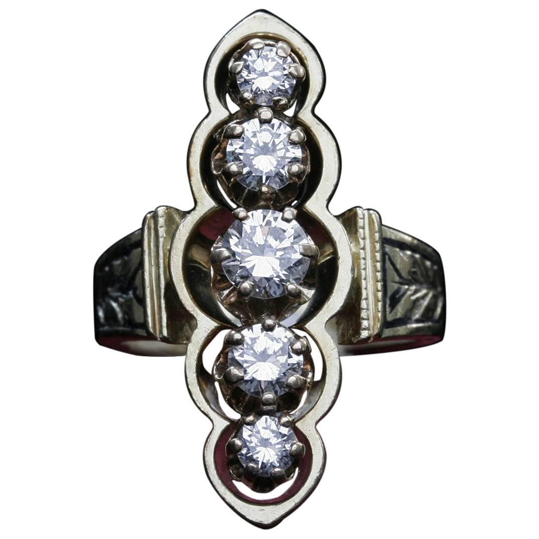 Diamond and Enamel Navette Ring For Sale
