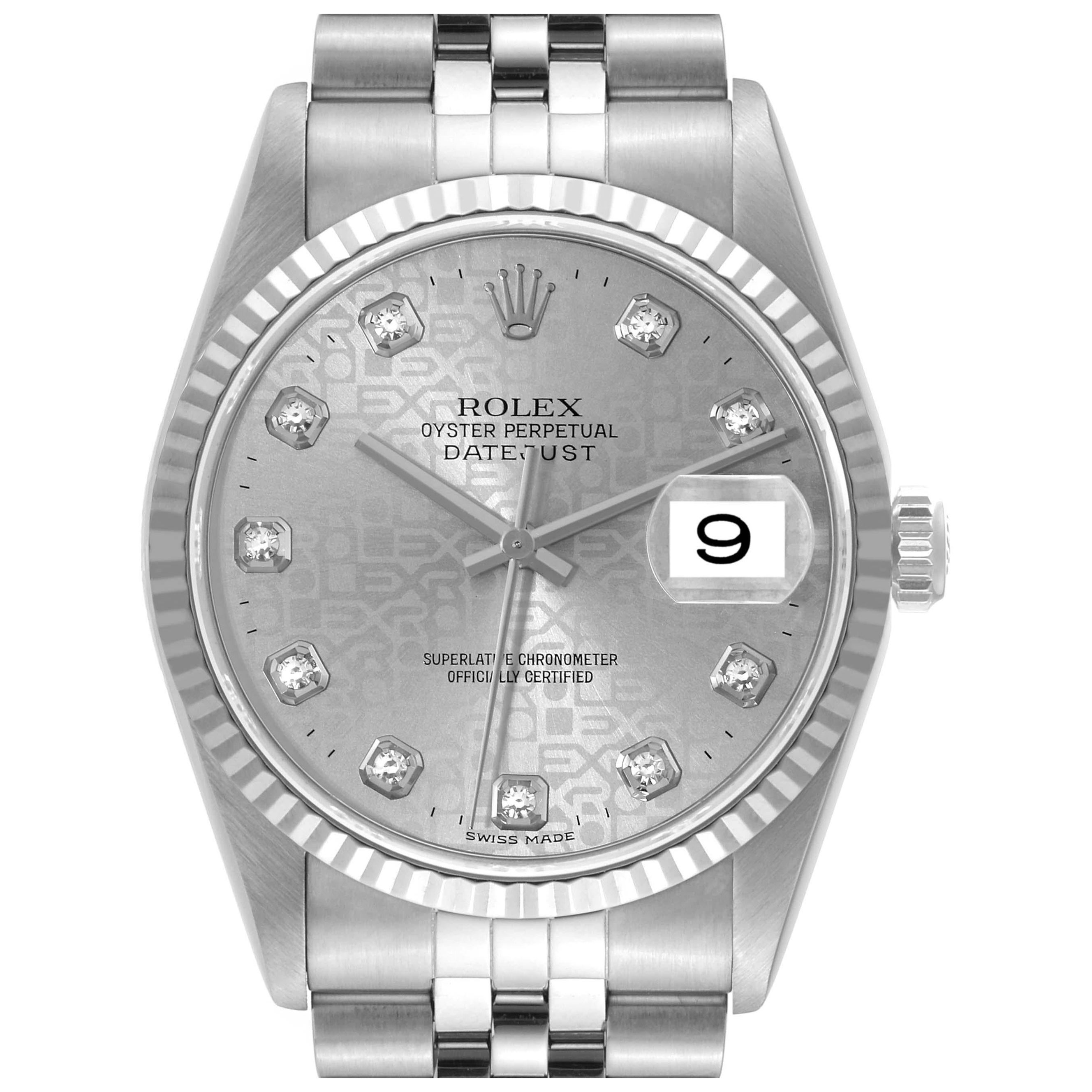 Rolex Datejust Steel White Gold Anniversary Diamond Dial Mens Watch 16234 For Sale