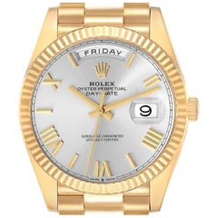 Rolex President Day Date 40 Yellow Gold Silver Dial Mens Watch 228238 Card