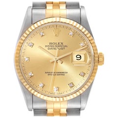 Rolex Datejust Champagne Diamond Dial Steel Yellow Gold Mens Watch 16233