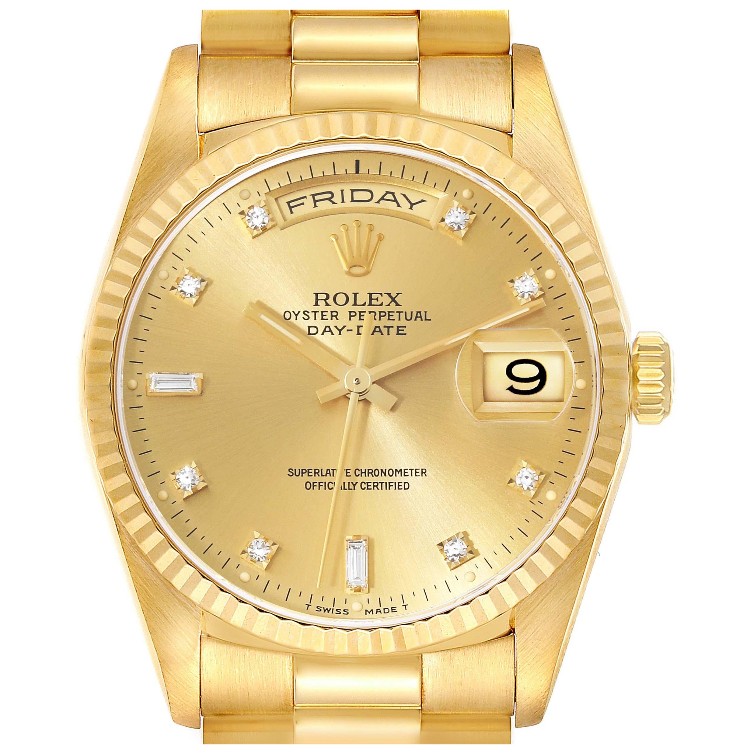 Rolex President Day-Date Yellow Gold Champagne Diamond Dial Mens Watch 18238 For Sale