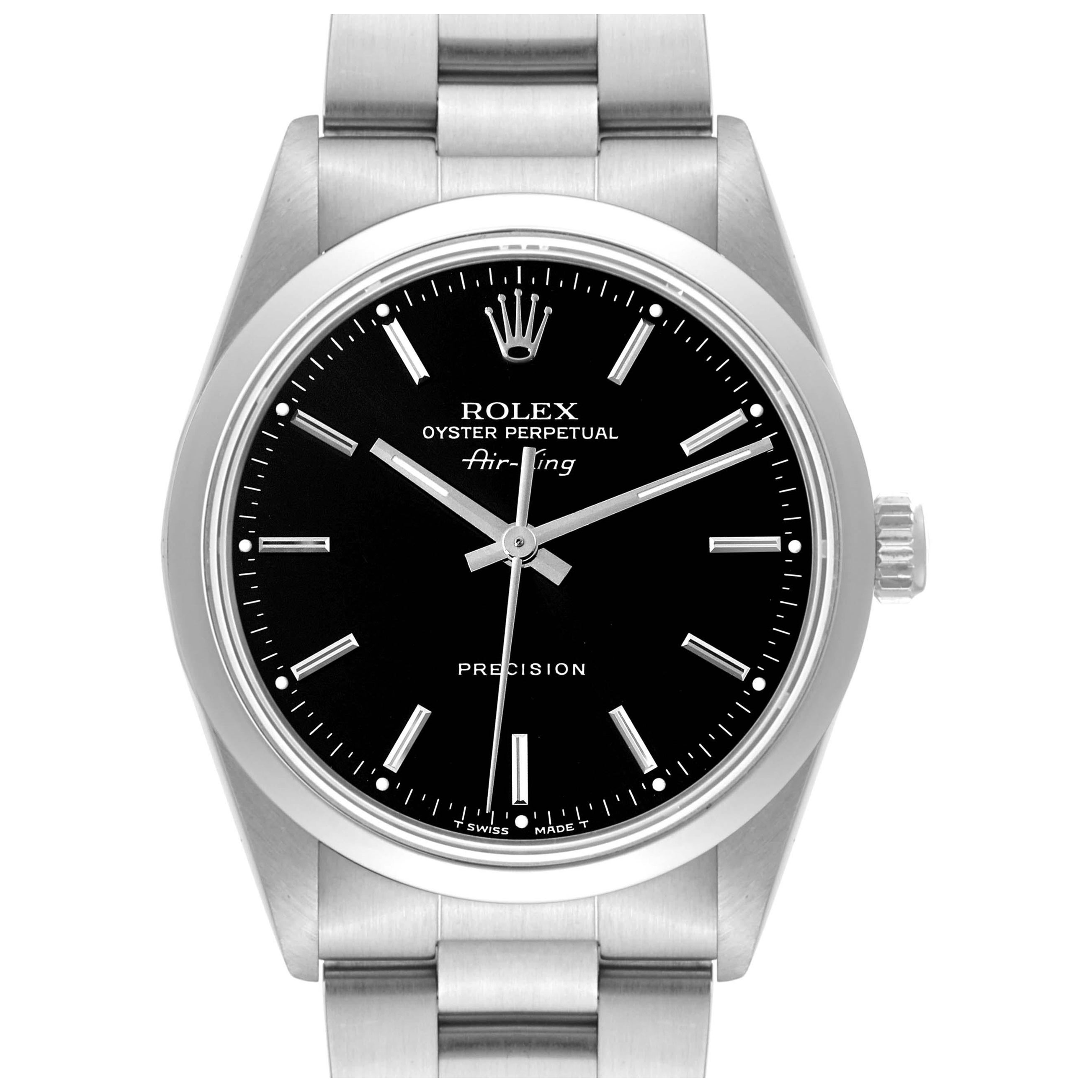 Rolex Air King Black Dial Smooth Bezel Steel Mens Watch 14000 Box Papers For Sale