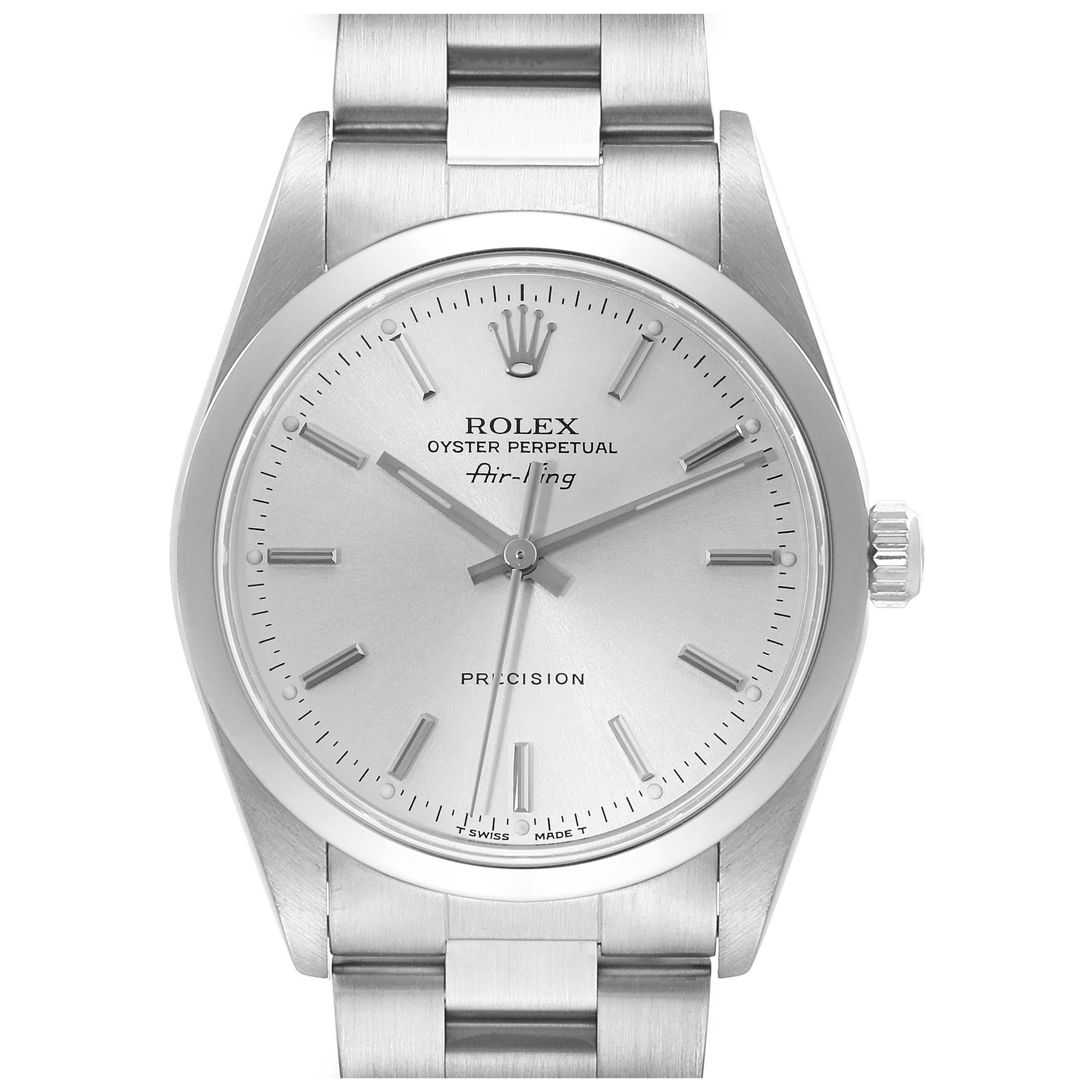 Rolex Air King Silver Dial Smooth Bezel Steel Mens Watch 14000 Papers For Sale