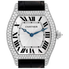 Cartier Tortue Large White Gold Diamond Mens Watch WA503851 Box Card