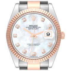 Rolex Datejust 41 Steel Rose Gold Mother Of Pearl Diamond Dial Mens Watch 126331