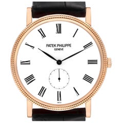 Patek Philippe Calatrava Rose Gold Black Strap Mens Watch 5119