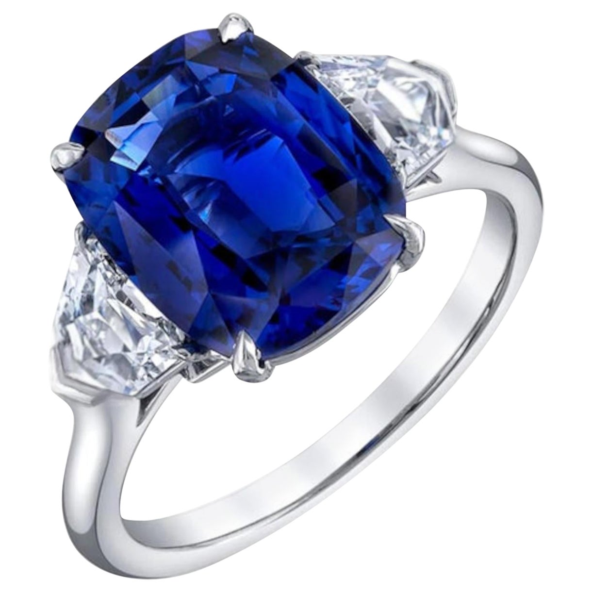 Bague KASHMIR avec diamant bleu coussin certifié GIA de 6 carats, sans chaleur en vente