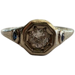 Art Deco Diamond and Blue Sapphire Filigree Engagement Ring 