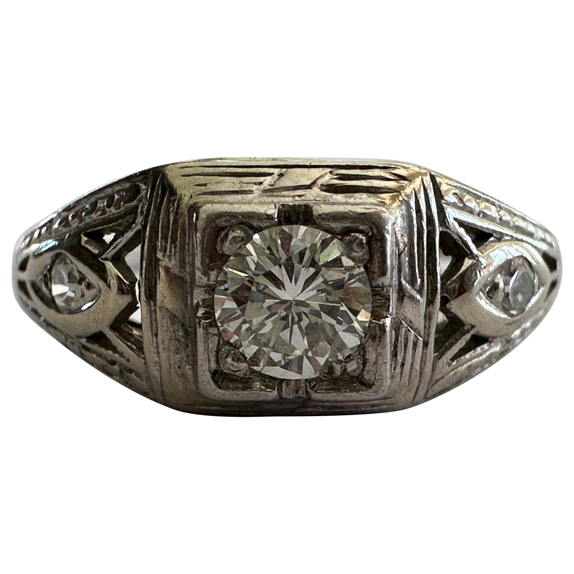 Art Deco Diamond Three-Stone Engagement Ring 