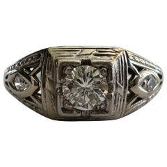 Art Deco Diamant-Dreistein-Verlobungsring 