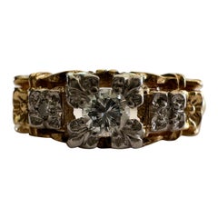 Art Deco Zweifarbiger Petite Diamond Flower Ring 