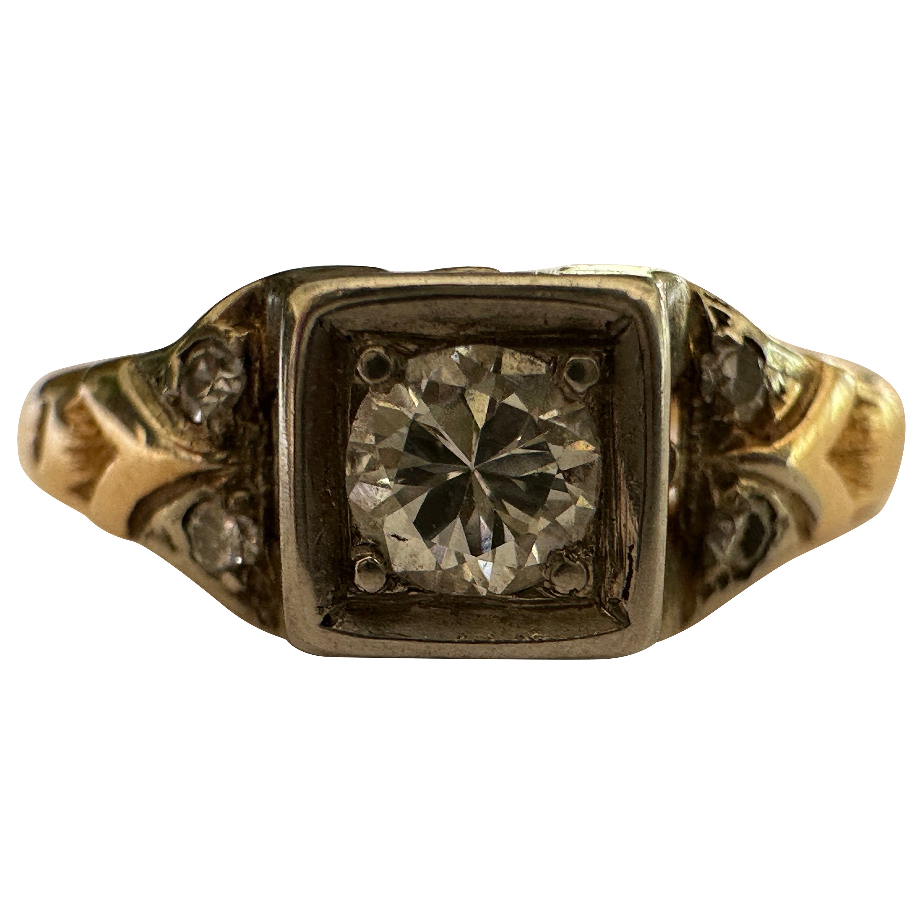 Mid-Century Two-Tone Diamond Engagement Ring  