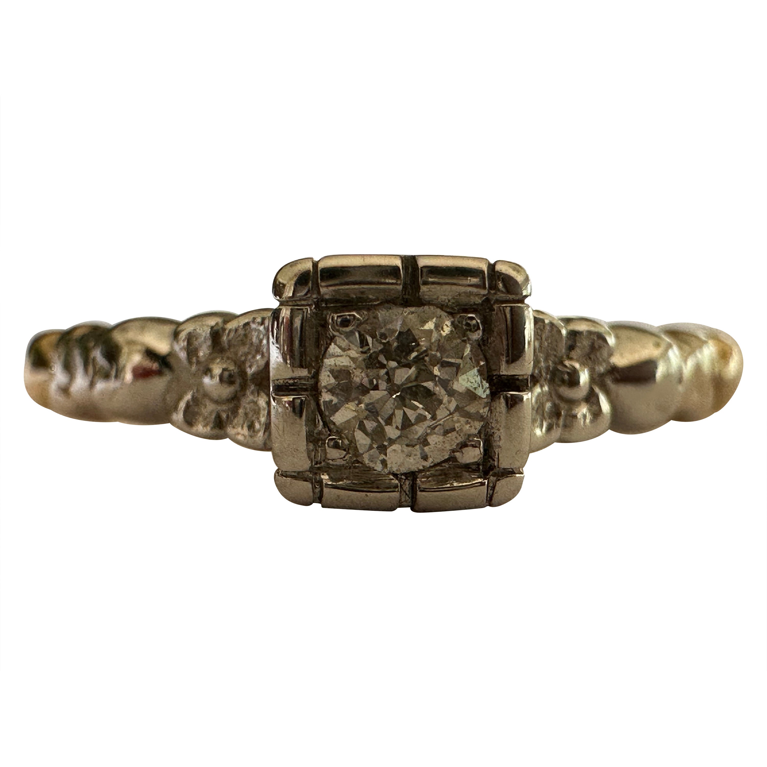 Art Deco Two-Tone Diamond Solitaire Ring  For Sale