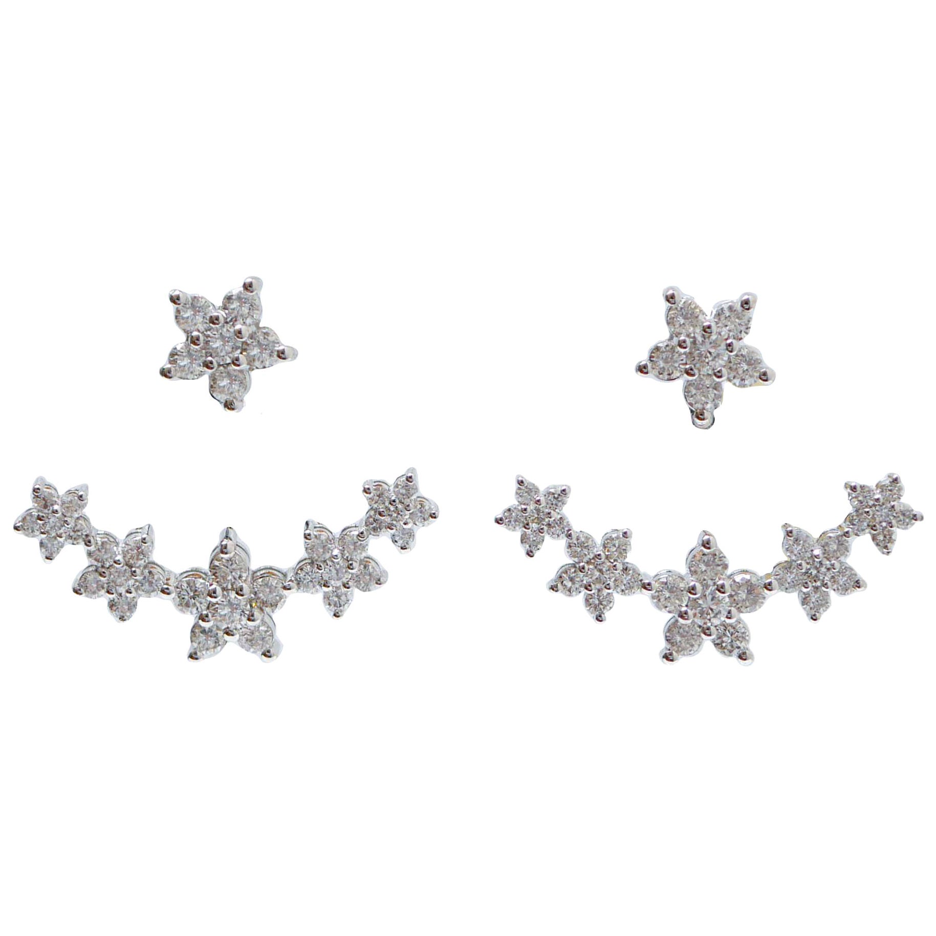 3.02 Diamonds, 18 Karat White Gold Modern Earrings For Sale