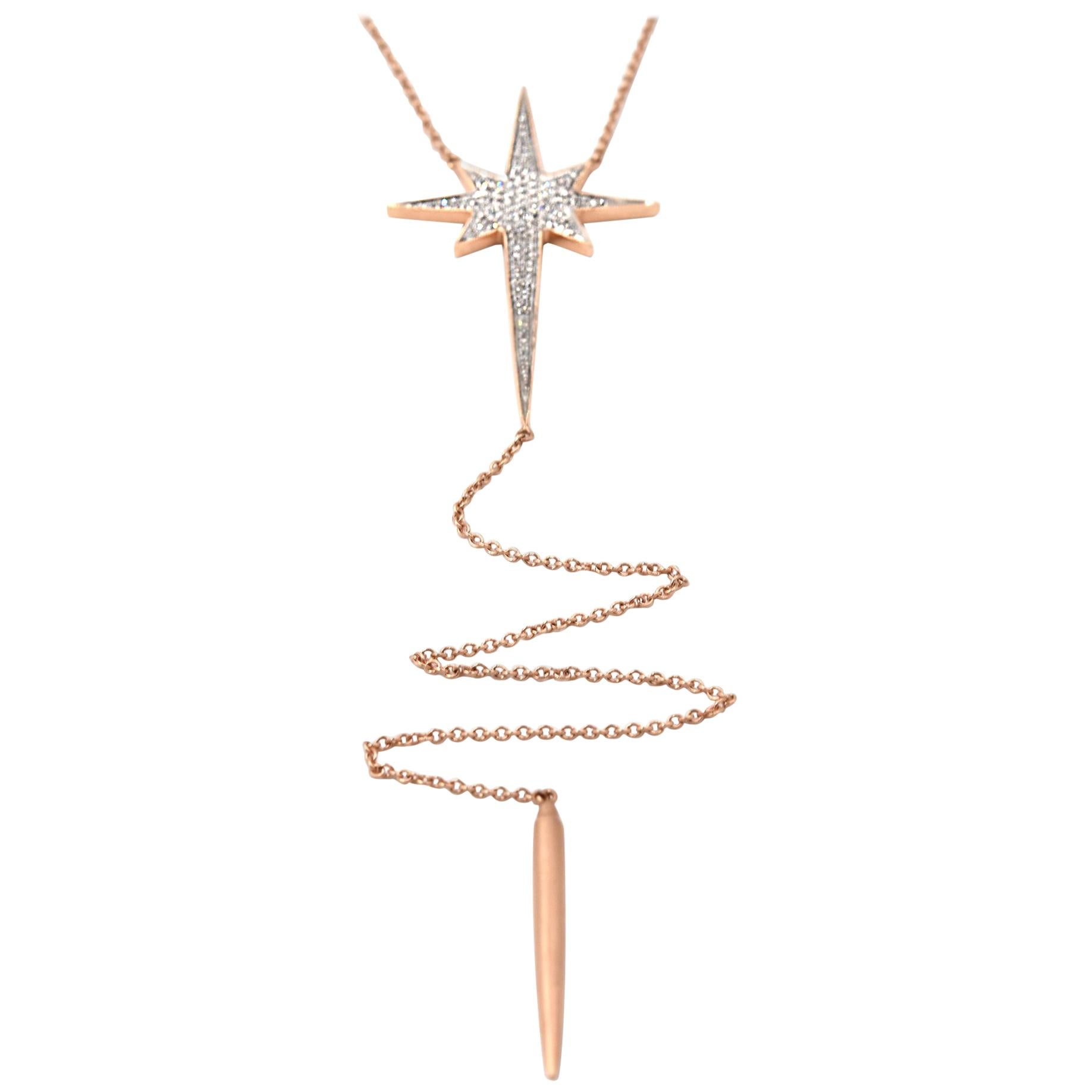 0.31 Carat Diamond 14 Karat Gold Pave Cross Drop “Star of The East” Necklace For Sale