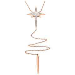 0.31 Carat Diamond 14 Karat Gold Pave Cross Drop “Star of The East” Necklace