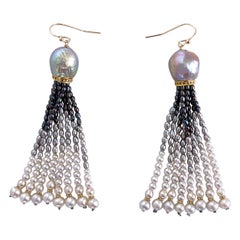 Marina J. Boucles d'oreilles à pampilles dégradées avec diamants et crochets en or 14 carats massif