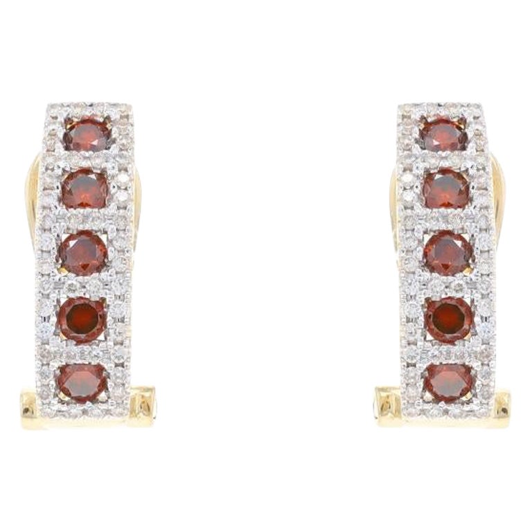 J-Hoop-Ohrringe aus Gelbgold mit dunkelorangefarbenem Diamanten - 14k rundem 1,10ctw bearbeitet im Angebot