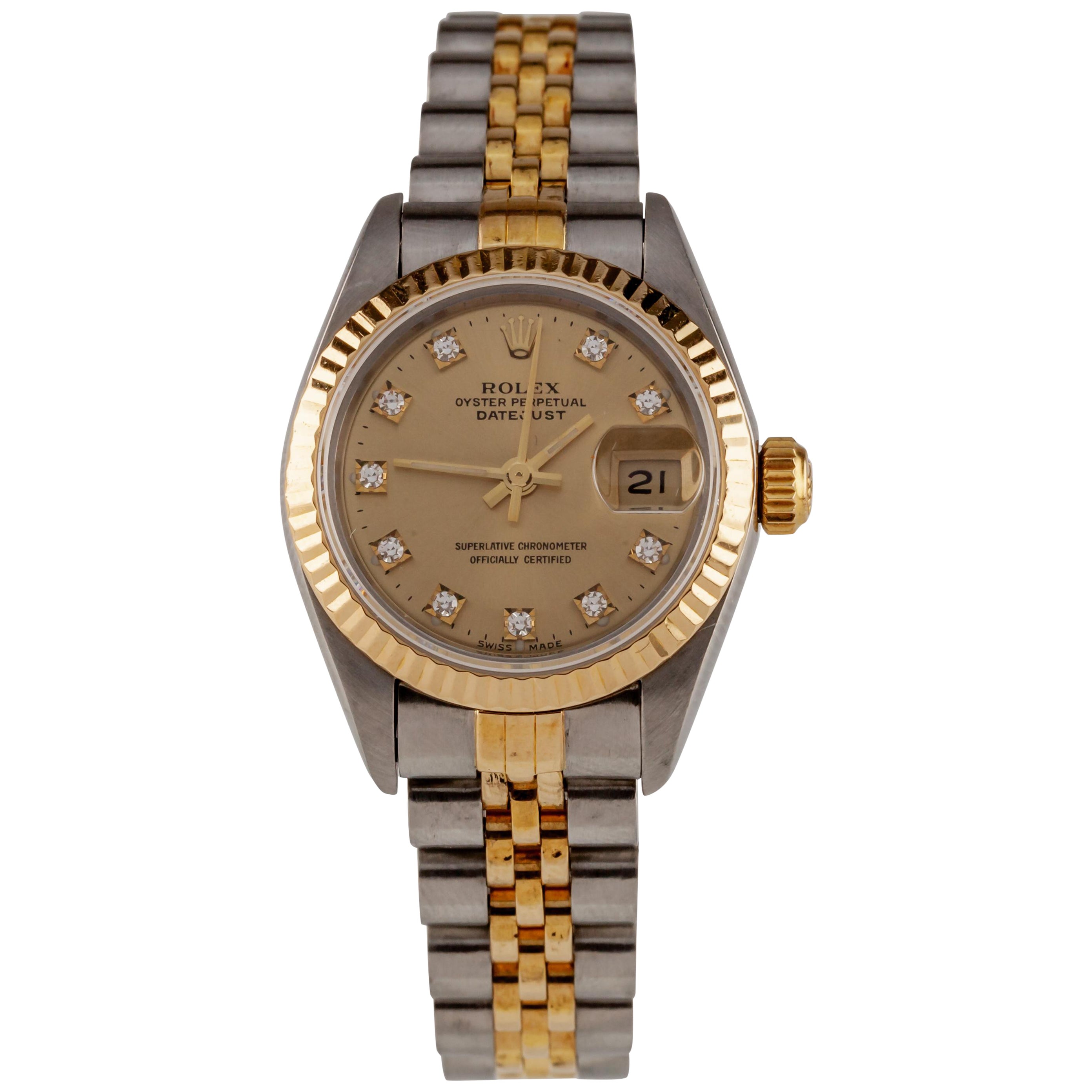 Rolex Women's Two-Tone Datejust w/ Diamond Dial Jubilee Band 69173 For Sale