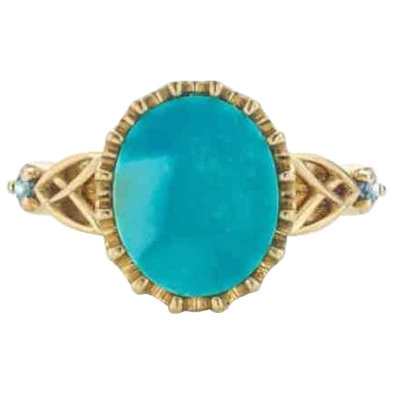 Cober handmade with Turquoise and Diamonds of 0.3 ct Yellow Gold Ring Available