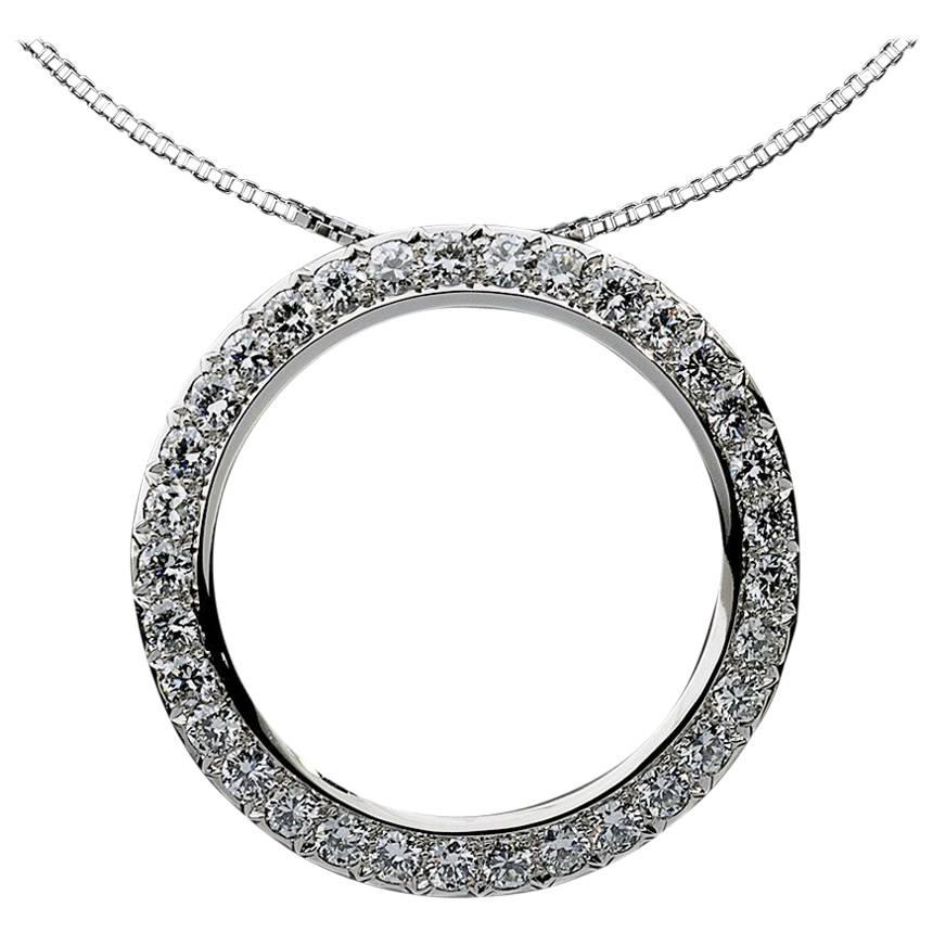 Round Diamond Channel  Set Platinum Circle Pendant Necklace